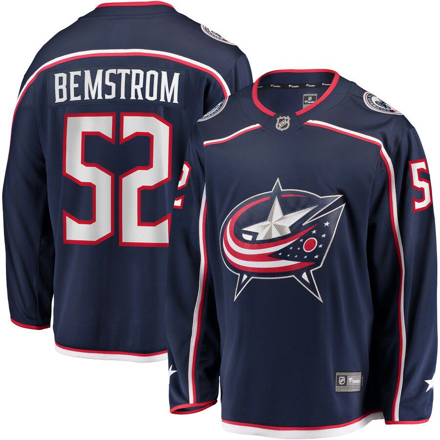 Men Columbus Blue Jackets 52 Emil Bemstrom Fanatics Branded Navy Home Breakaway Player NHL Jersey